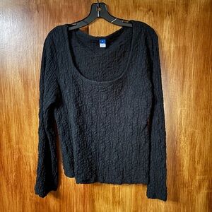 Old Navy Textured Floral Lace Scoop Neck Bell Sleeve Black Blouse | Women’s XL